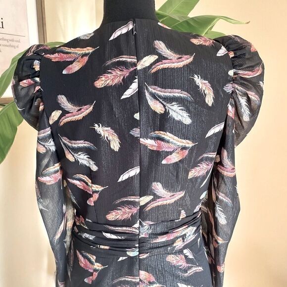 𝅺Rachel Zoe Sloane Feather Print Dress Size 6 - Picture 12 of 16